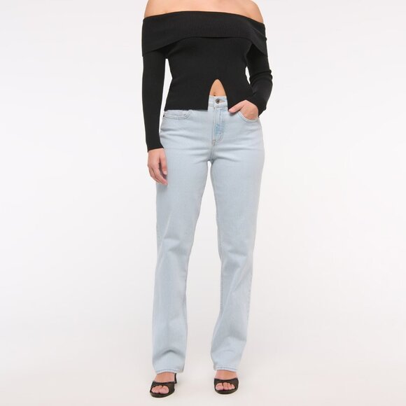 Abercrombie & Fitch Curve Love Mid Rise 90s Straight Jean - 29L Light Marble NWT - Picture 1 of 9